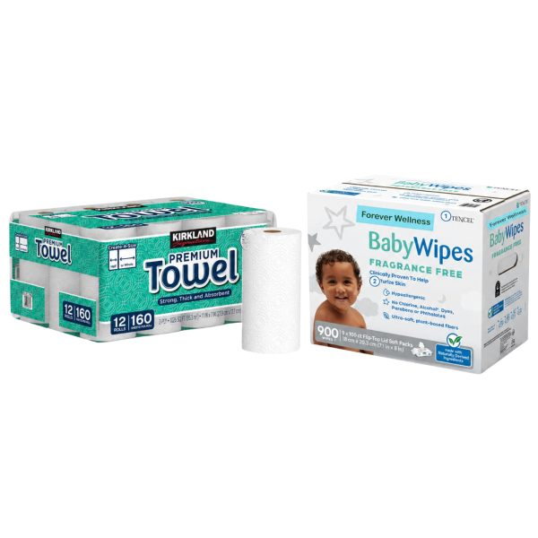 Home Essentials Bundle | Kirkland Paper Towels & Forever Wellness Baby Wipes